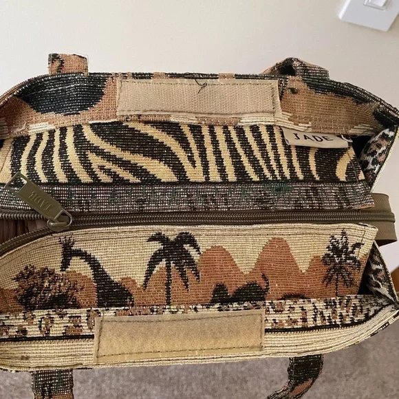 Vintage 80s Safari Animal Print tapestry tote bag vacation beach resort travel - Picture 7 of 12